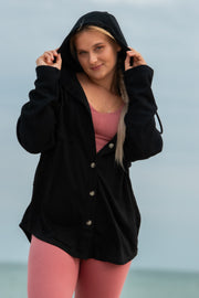 Knitted Sleeves Hooded Jacket - Black (S Only)